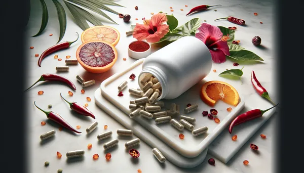 Herbalife MultiBurn supplement capsules with natural ingredients including blood oranges and hibiscus