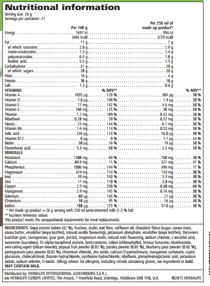 Formula 1 Healthy Meal Mint Chocolate Flavour - Nutritional Information