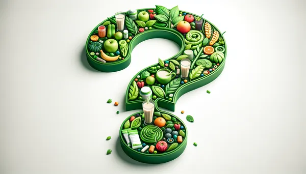 Question mark made of nutrition elements representing 100 Herbalife frequently asked questions